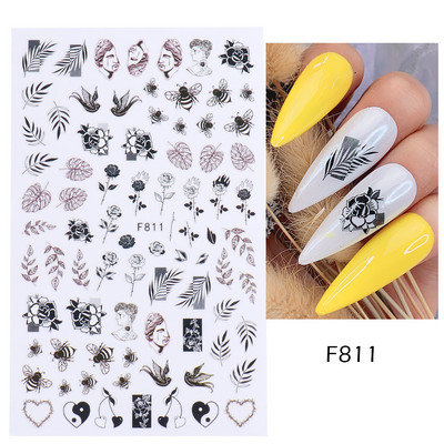 3D Nyári Virágok Körömlakk Matricák Geometrikus Kék Levelek Százszorszép Design Matricák Virágzó Sakura Dekoráció Barkács pakolások CHF844-853