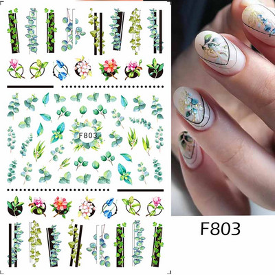 3D Nyári Virágok Körömlakk Matricák Geometrikus Kék Levelek Százszorszép Design Matricák Virágzó Sakura Dekoráció Barkács pakolások CHF844-853