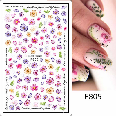 3D Nyári Virágok Körömlakk Matricák Geometrikus Kék Levelek Százszorszép Design Matricák Virágzó Sakura Dekoráció Barkács pakolások CHF844-853