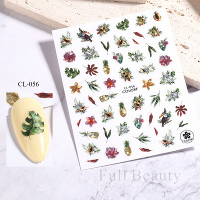 3D Nyári Virágok Körömlakk Matricák Geometrikus Kék Levelek Százszorszép Design Matricák Virágzó Sakura Dekoráció Barkács pakolások CHF844-853