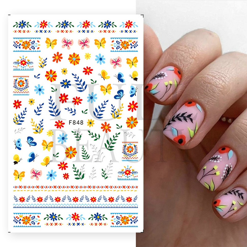 3D Nyári Virágok Körömlakk Matricák Geometrikus Kék Levelek Százszorszép Design Matricák Virágzó Sakura Dekoráció Barkács pakolások CHF844-853