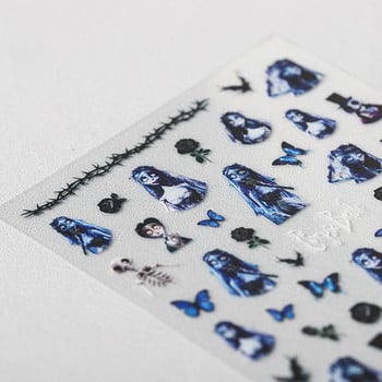 1 τεμ. Αυτοκόλλητο νυχιών Corpse Bride Abstract Girl Butterfly Flower Rose Nail Art Decal Decal Μανικιούρ Διακοσμήσεις Νυχιών Σχεδιαστής