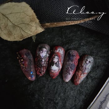 1 τεμ. Αυτοκόλλητο νυχιών Corpse Bride Abstract Girl Butterfly Flower Rose Nail Art Decal Decal Μανικιούρ Διακοσμήσεις Νυχιών Σχεδιαστής