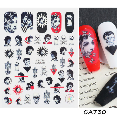 Αυτοκόλλητο αποκριών για νύχια Anime Τρομακτικά Skull Sliders For Nails Σχέδιο ταινιών τρόμου Ghost Pumpkin Snakes Χαλκομανίες Foils GLCA732