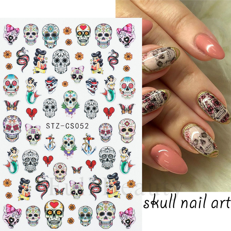 Αυτοκόλλητο αποκριών για νύχια Anime Τρομακτικά Skull Sliders For Nails Σχέδιο ταινιών τρόμου Ghost Pumpkin Snakes Χαλκομανίες Foils GLCA732