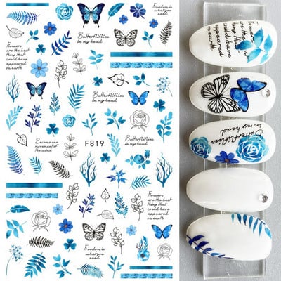 Harunouta Geometrics Γαλλικά τρισδιάστατα αυτοκόλλητα νυχιών Flower Leaves Slider for Nails Άνοιξη Καλοκαίρι Διακόσμηση νυχιών DIY Tip Μανικιούρ