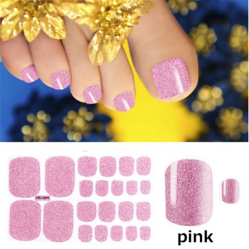 1 φύλλο Πλήρες κάλυμμα Toe Nail Art Glitter Αυτοκόλλητο νυχιών στα πόδια Αφρώδη αυτοκόλλητα ποδιών σκούρο ροζ σέξι καλοκαιρινό στυλ μανικιούρ σταγόνα σκάφος