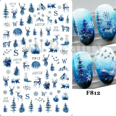 Χαριτωμένα αυτοκόλλητα νυχιών Πιγκουίνοι γάτας Πρωτοχρονιάτικη διακόσμηση 2023 Reflective Glitter Sliders Santa Claus Χειμερινά αυτοκόλλητα μανικιούρ NLLS-J45