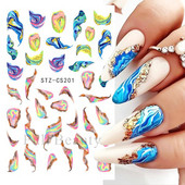 3D Marble Nail Art Sliders Πολύχρωμα ανθισμένα αυτοκόλλητα κύμα Χρυσά φύλλα γράμματα πεταλούδα αυτοκόλλητα αυτοκόλλητα Διακόσμηση LASTZ-CS201