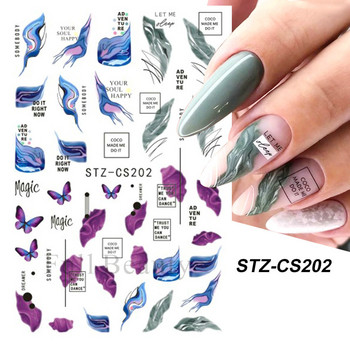 3D Marble Nail Art Sliders Πολύχρωμα ανθισμένα αυτοκόλλητα κύμα Χρυσά φύλλα γράμματα πεταλούδα αυτοκόλλητα αυτοκόλλητα Διακόσμηση LASTZ-CS201