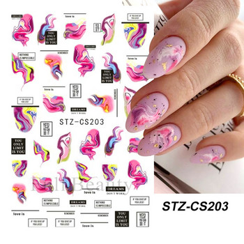 3D Marble Nail Art Sliders Πολύχρωμα ανθισμένα αυτοκόλλητα κύμα Χρυσά φύλλα γράμματα πεταλούδα αυτοκόλλητα αυτοκόλλητα Διακόσμηση LASTZ-CS201