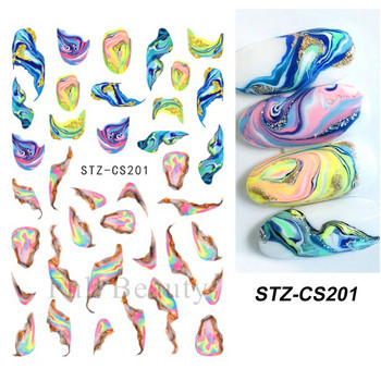 3D мраморни плъзгачи за нокти, цветни цъфтящи вълнови стикери, златни фолиа, пеперуди, букви, залепващи стикери, декорация LASTZ-CS201
