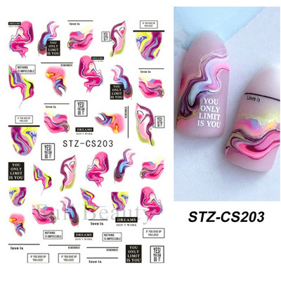 3D Marble Nail Art Sliders Πολύχρωμα ανθισμένα αυτοκόλλητα κύμα Χρυσά φύλλα γράμματα πεταλούδα αυτοκόλλητα αυτοκόλλητα Διακόσμηση LASTZ-CS201
