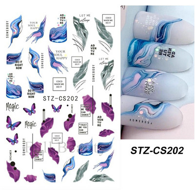 3D Marble Nail Art Sliders Πολύχρωμα ανθισμένα αυτοκόλλητα κύμα Χρυσά φύλλα γράμματα πεταλούδα αυτοκόλλητα αυτοκόλλητα Διακόσμηση LASTZ-CS201