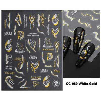 3D Marble Nail Art Sliders Πολύχρωμα ανθισμένα αυτοκόλλητα κύμα Χρυσά φύλλα γράμματα πεταλούδα αυτοκόλλητα αυτοκόλλητα Διακόσμηση LASTZ-CS201