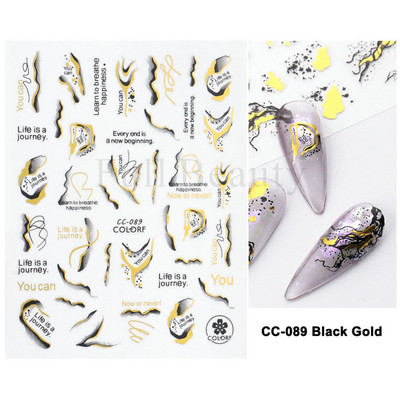 3D Marble Nail Art Sliders Πολύχρωμα ανθισμένα αυτοκόλλητα κύμα Χρυσά φύλλα γράμματα πεταλούδα αυτοκόλλητα αυτοκόλλητα Διακόσμηση LASTZ-CS201