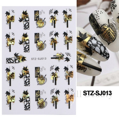 3D Marble Nail Art Sliders Πολύχρωμα ανθισμένα αυτοκόλλητα κύμα Χρυσά φύλλα γράμματα πεταλούδα αυτοκόλλητα αυτοκόλλητα Διακόσμηση LASTZ-CS201