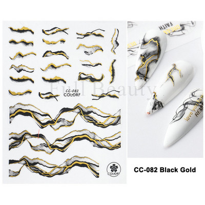 3D Marble Nail Art Sliders Πολύχρωμα ανθισμένα αυτοκόλλητα κύμα Χρυσά φύλλα γράμματα πεταλούδα αυτοκόλλητα αυτοκόλλητα Διακόσμηση LASTZ-CS201