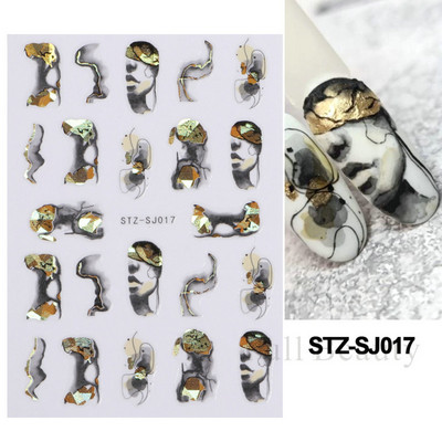 3D Marble Nail Art Sliders Πολύχρωμα ανθισμένα αυτοκόλλητα κύμα Χρυσά φύλλα γράμματα πεταλούδα αυτοκόλλητα αυτοκόλλητα Διακόσμηση LASTZ-CS201