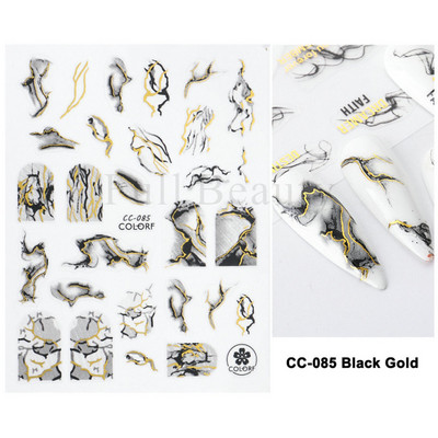 3D Marble Nail Art Sliders Πολύχρωμα ανθισμένα αυτοκόλλητα κύμα Χρυσά φύλλα γράμματα πεταλούδα αυτοκόλλητα αυτοκόλλητα Διακόσμηση LASTZ-CS201