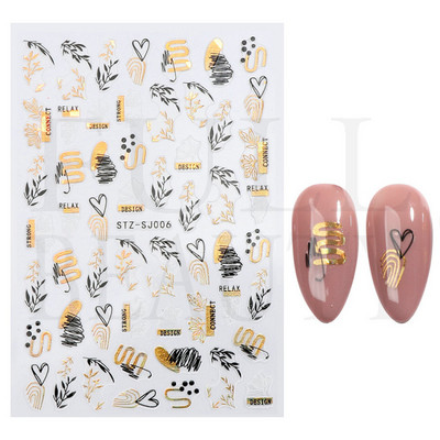 3D Marble Nail Art Sliders Πολύχρωμα ανθισμένα αυτοκόλλητα κύμα Χρυσά φύλλα γράμματα πεταλούδα αυτοκόλλητα αυτοκόλλητα Διακόσμηση LASTZ-CS201