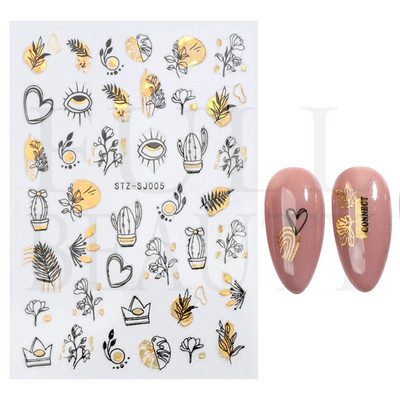 3D Marble Nail Art Sliders Πολύχρωμα ανθισμένα αυτοκόλλητα κύμα Χρυσά φύλλα γράμματα πεταλούδα αυτοκόλλητα αυτοκόλλητα Διακόσμηση LASTZ-CS201