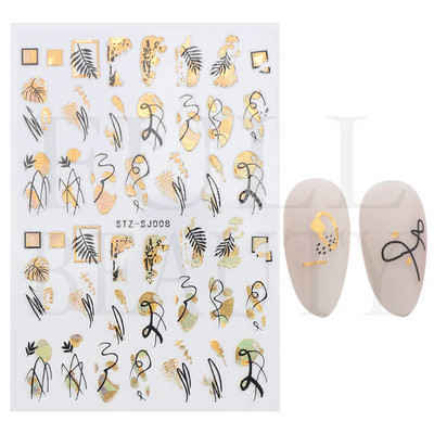 3D Marble Nail Art Sliders Πολύχρωμα ανθισμένα αυτοκόλλητα κύμα Χρυσά φύλλα γράμματα πεταλούδα αυτοκόλλητα αυτοκόλλητα Διακόσμηση LASTZ-CS201