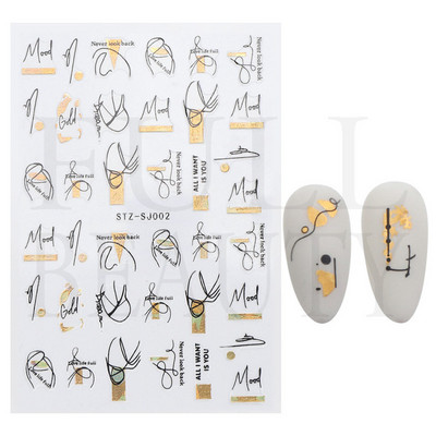 3D Marble Nail Art Sliders Πολύχρωμα ανθισμένα αυτοκόλλητα κύμα Χρυσά φύλλα γράμματα πεταλούδα αυτοκόλλητα αυτοκόλλητα Διακόσμηση LASTZ-CS201