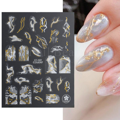 3D Marble Nail Art Sliders Πολύχρωμα ανθισμένα αυτοκόλλητα κύμα Χρυσά φύλλα γράμματα πεταλούδα αυτοκόλλητα αυτοκόλλητα Διακόσμηση LASTZ-CS201