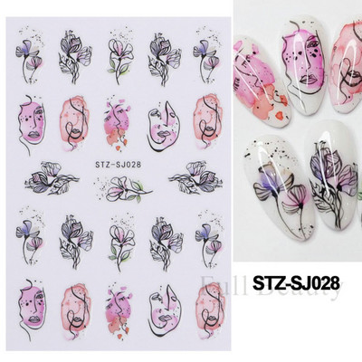 3D Marble Nail Art Sliders Πολύχρωμα ανθισμένα αυτοκόλλητα κύμα Χρυσά φύλλα γράμματα πεταλούδα αυτοκόλλητα αυτοκόλλητα Διακόσμηση LASTZ-CS201