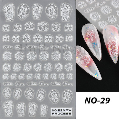 3D baltas nagu uzlīmes kāzu līgavas nagu dizains roze mazi ziedi slīdņi eleganti mežģīņu uzlīmes gēla lakas manikīra tetovējumi NLNO