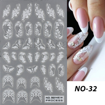3D baltas nagu uzlīmes kāzu līgavas nagu dizains roze mazi ziedi slīdņi eleganti mežģīņu uzlīmes gēla lakas manikīra tetovējumi NLNO