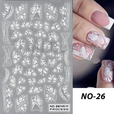 3D baltas nagu uzlīmes kāzu līgavas nagu dizains roze mazi ziedi slīdņi eleganti mežģīņu uzlīmes gēla lakas manikīra tetovējumi NLNO