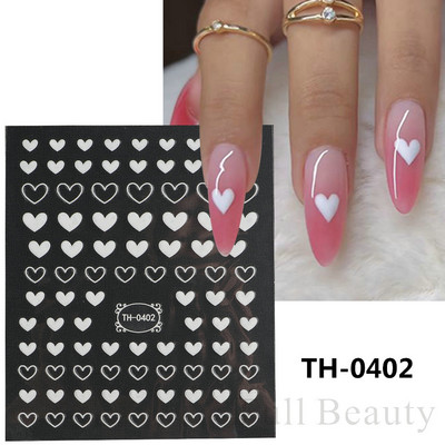 3D αυτοκόλλητα βερνίκι νυχιών Αγίου Βαλεντίνου Κόκκινο μαύρο λευκό χρυσό Love Heart Slider Γράμμα Rabbit Decal Nail Art Διακόσμηση Μανικιούρ NFTH