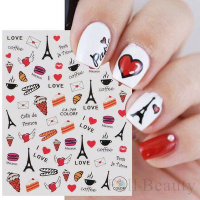 3D αυτοκόλλητα βερνίκι νυχιών Αγίου Βαλεντίνου Κόκκινο μαύρο λευκό χρυσό Love Heart Slider Γράμμα Rabbit Decal Nail Art Διακόσμηση Μανικιούρ NFTH