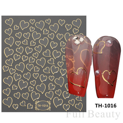 3D αυτοκόλλητα βερνίκι νυχιών Αγίου Βαλεντίνου Κόκκινο μαύρο λευκό χρυσό Love Heart Slider Γράμμα Rabbit Decal Nail Art Διακόσμηση Μανικιούρ NFTH