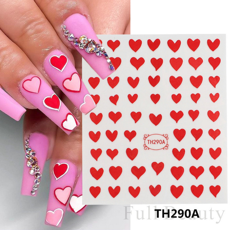 3D αυτοκόλλητα βερνίκι νυχιών Αγίου Βαλεντίνου Κόκκινο μαύρο λευκό χρυσό Love Heart Slider Γράμμα Rabbit Decal Nail Art Διακόσμηση Μανικιούρ NFTH