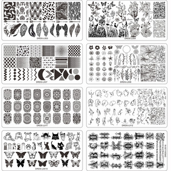 1 τμχ Πρότυπα για τέχνη νυχιών Σχέδιο πλάκας σφράγισης Γεωμετρία Γοργόνα λουλούδι Ζώο γράμμα πεταλούδα δαντέλα Πρότυπα σφραγίδας Εργαλείο πλάκας K7