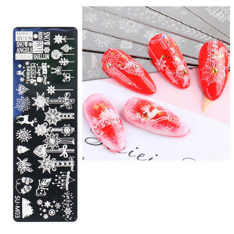 Πρότυπο πλάκας εκτύπωσης χριστουγεννιάτικου μανικιούρ νυχιών για χριστουγεννιάτικο μανικιούρ για κορίτσια με δημιουργικές νιφάδες χιονιού