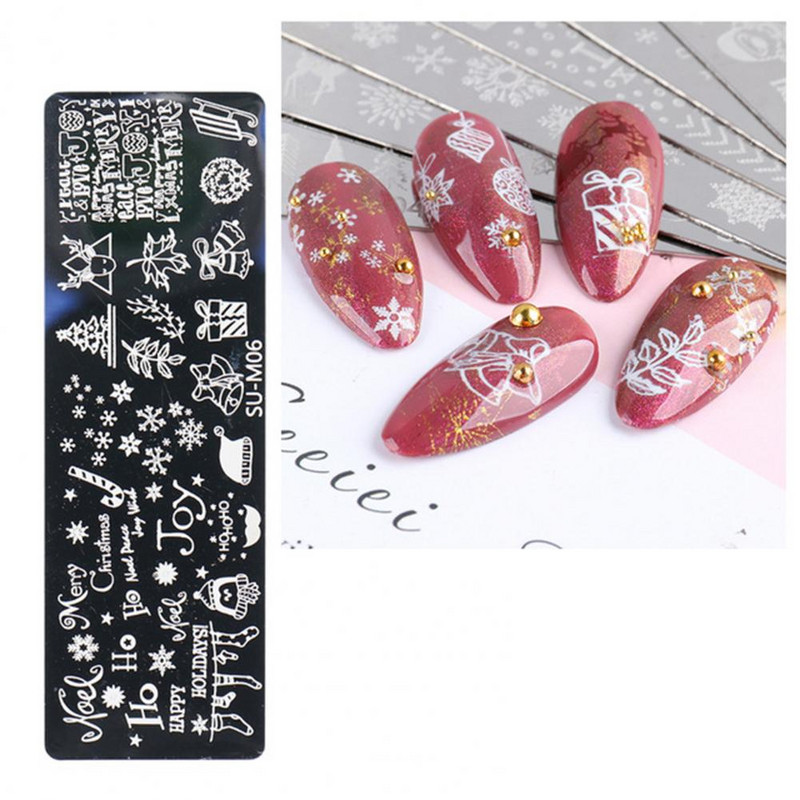 Πρότυπο πλάκας εκτύπωσης χριστουγεννιάτικου μανικιούρ νυχιών για χριστουγεννιάτικο μανικιούρ για κορίτσια με δημιουργικές νιφάδες χιονιού