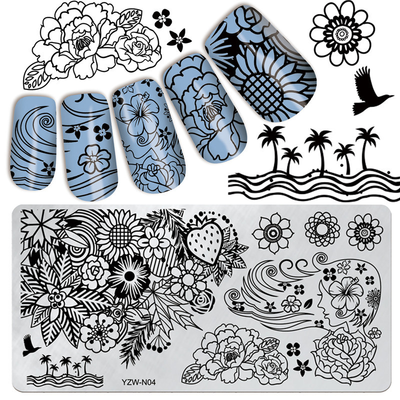 1 PC μικτού σχεδίου από ανοξείδωτο ατσάλι Πλάκες σφράγισης νυχιών Ορθογώνιας εικόνας Πρότυπο DIY Εργαλεία στένσιλ μανικιούρ