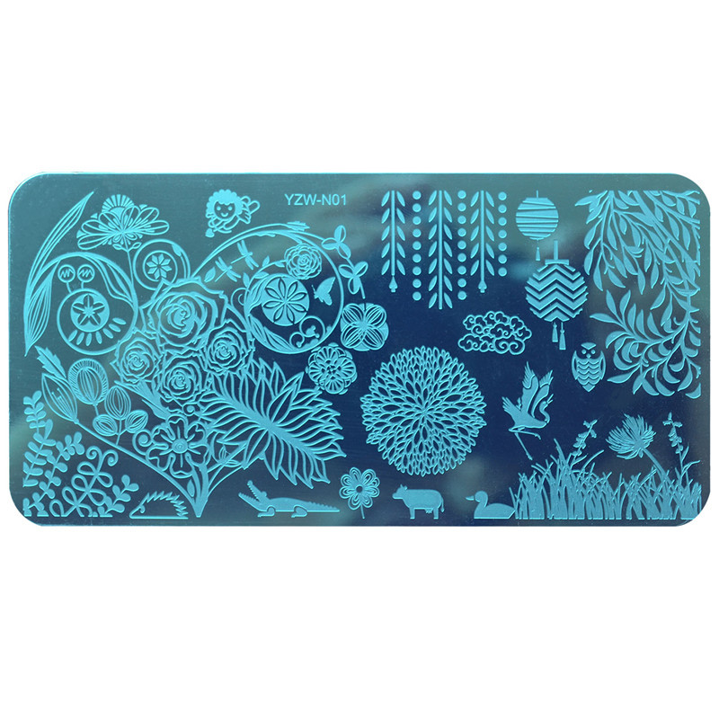 1 PC μικτού σχεδίου από ανοξείδωτο ατσάλι Πλάκες σφράγισης νυχιών Ορθογώνιας εικόνας Πρότυπο DIY Εργαλεία στένσιλ μανικιούρ