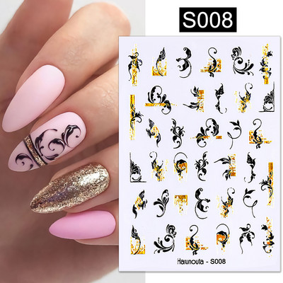 1 tk kuldne must pronksjas lehed Tree 3D küünekleebis sillerdavad geomeetrilised jooned liim ülekandekleebis DIY küünte kaunistus