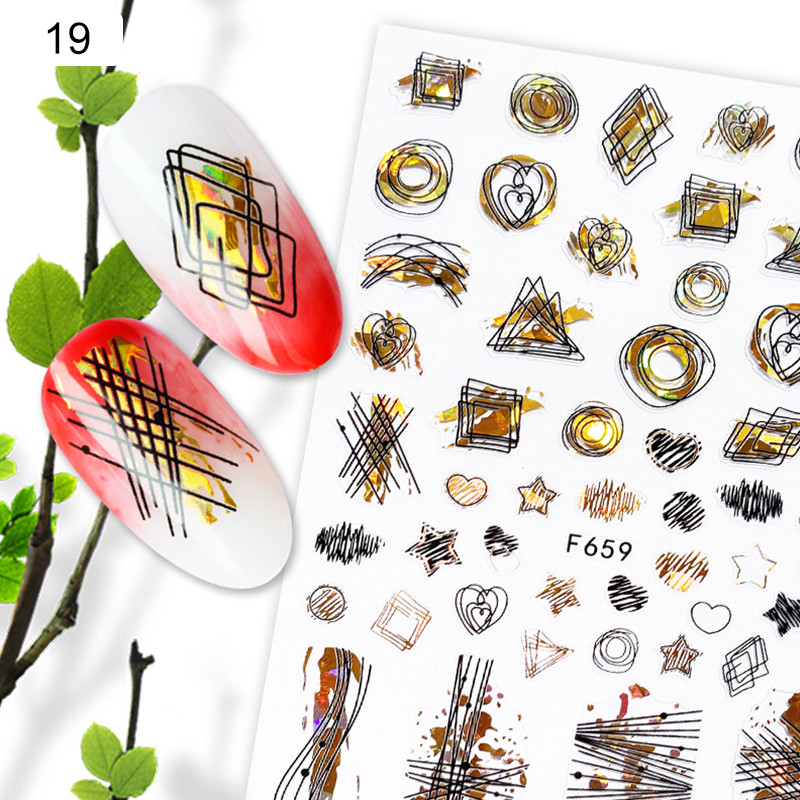 1 tk kuldne must pronksjas lehed Tree 3D küünekleebis sillerdavad geomeetrilised jooned liim ülekandekleebis DIY küünte kaunistus