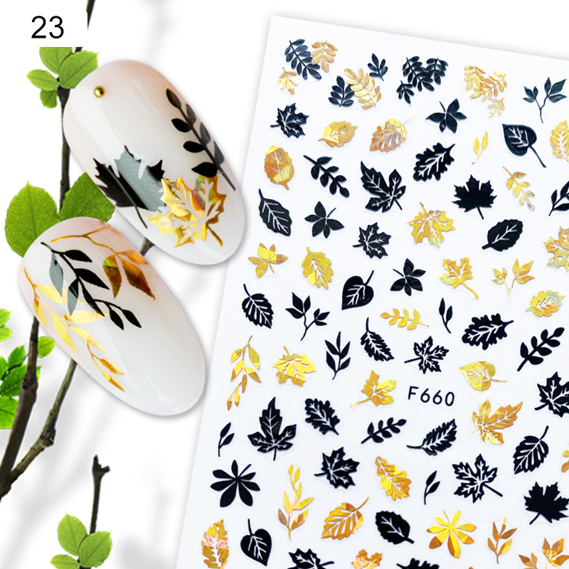 1 tk kuldne must pronksjas lehed Tree 3D küünekleebis sillerdavad geomeetrilised jooned liim ülekandekleebis DIY küünte kaunistus