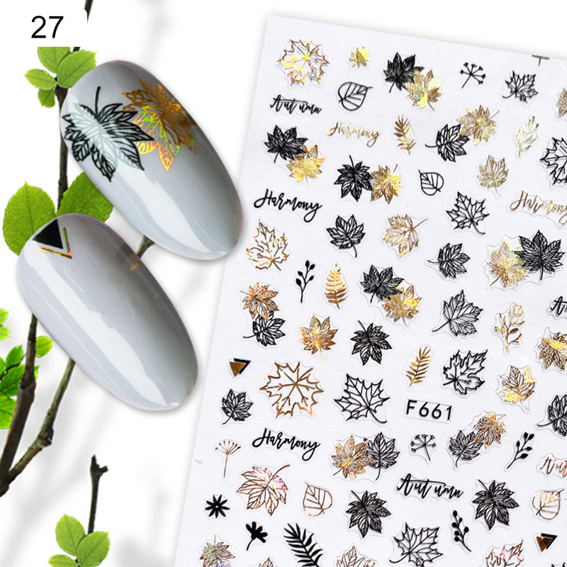 1 tk kuldne must pronksjas lehed Tree 3D küünekleebis sillerdavad geomeetrilised jooned liim ülekandekleebis DIY küünte kaunistus