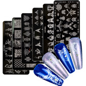 1PC 12*6cm Nail Art Predlošci Dizajn ploča za utiskivanje Cvijet Životinje Staklo Temperatura Čipka Predlošci za pečate Slika ploča