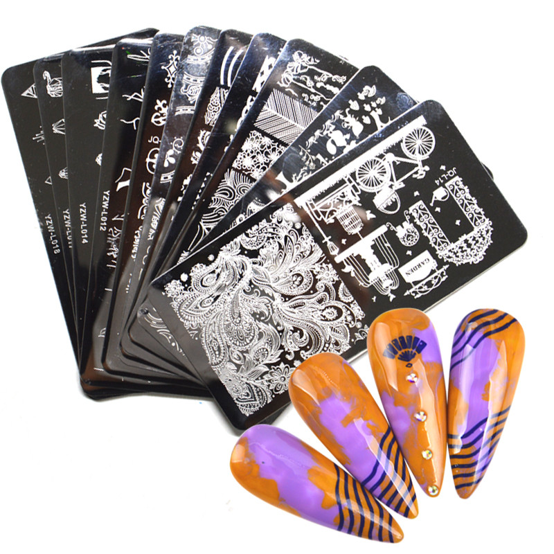 1 ΤΕΜ. Πλάκες σφράγισης νυχιών Φύλλα λουλούδια Πεταλούδα γάτα Πρότυπα σφραγίδας νυχιών στένσιλ Σχέδιο βερνίκι μανικιούρ