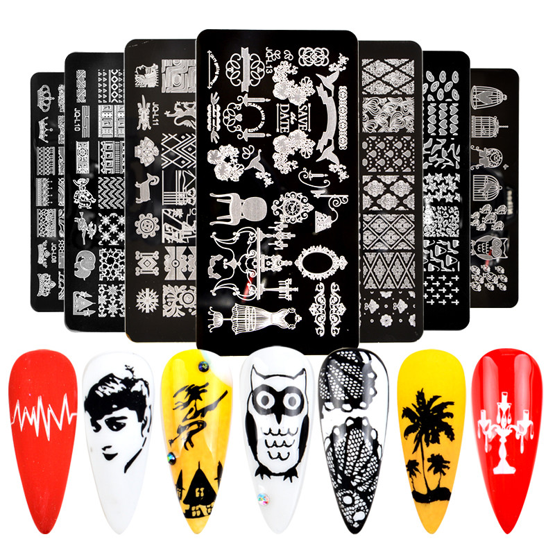 1 ΤΕΜ. Πλάκες σφράγισης νυχιών Φύλλα λουλούδια Πεταλούδα γάτα Πρότυπα σφραγίδας νυχιών στένσιλ Σχέδιο βερνίκι μανικιούρ