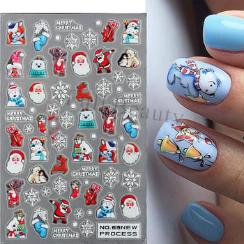 3D Cartoon Cats Nail Αυτοκόλλητα Χριστουγεννιάτικη Διακόσμηση 2022 Polar Bear Sliders Santa Claus White Snowflakes Deer Nail Decal Decals NLNO-61